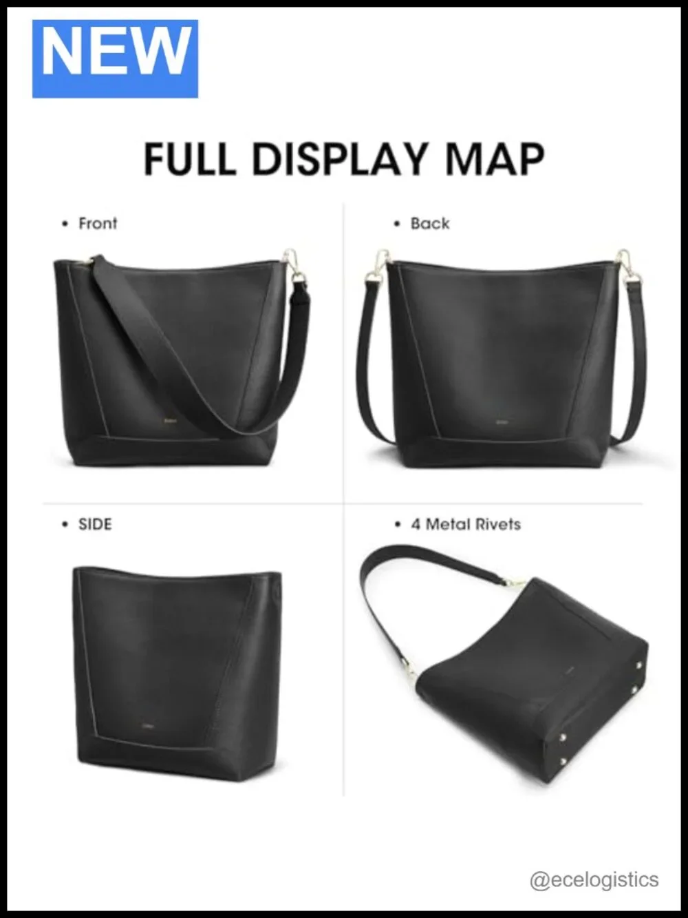 Top Grain Leather Bucket Bag Women Tote Shoulder Crossbody 2 Straps